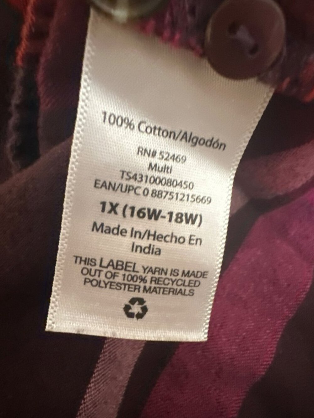 Terra & Sky Womens 1X Shirt Top Plaid Button-Up Long Sleeve Red & Purple Casual - Picture 6 of 7